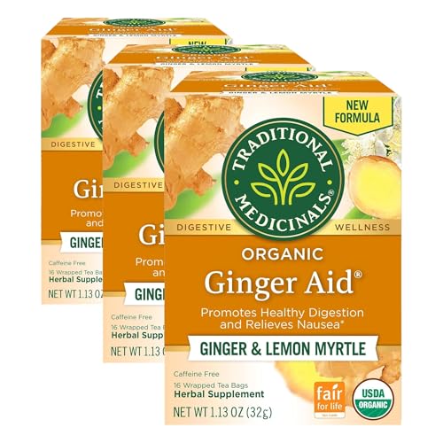 Traditional Medicinals Organic Ginger Aid Digestive Tea Pack of 3 - 16 Tea Bags Each