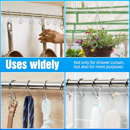 Rust-Proof Metal Shower Curtain Hooks Set - 12 Decorative S Rings (Chrome)