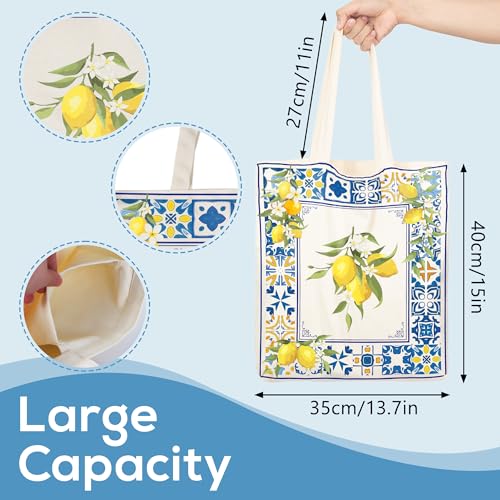 Sitsink Boho Lemon Print Tote Bag - Aesthetic Canvas Book Lover Gift