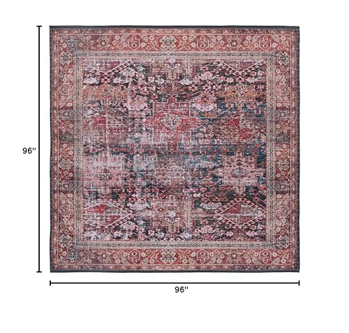 SAFAVIEH Washable Rug Tucson Collection - 8' Square, Rust & Green, Slip Resistant & Easy to Clean, Ideal for Living Room, Bedroom, Dining Space (TSN114P)