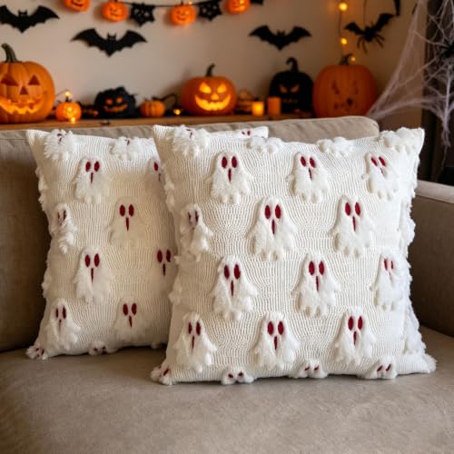Halloween Ghost Pillow Covers Set of 2 - 18x18 Fall Decor