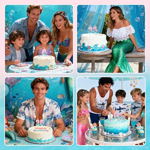 Mermaid Number 3 Birthday Candle - Pink & Blue Cake Topper