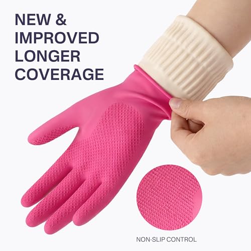 Gennethly Red Rubber Dishwashing Gloves - 2 Pairs, Medium Long Cuff