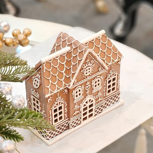 Medium Gingerbread House Decor with LED Light - Christmas Village Figurine