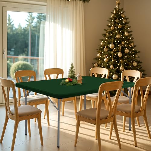 Fitted Stretch Tablecloth for 6 Ft Rectangular Tables - Hunter Green 6 Pack