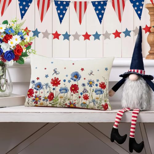 4th of July Patriotic Throw Pillow Cover - 12x20 Inch