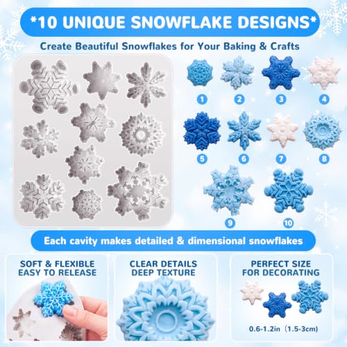 Gray 2-Pack 3D Snowflake Silicone Mold for Cake and Craft Decorations