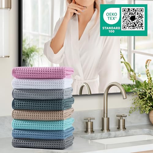 MICROFI Microfiber Waffle Hand Towels - 16x30 Inch, 2-Piece Set (Pink)