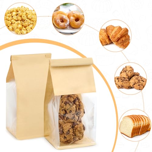 Ocmoiy Small Cookie Bags with Window - 50 Pack, 3.9x3.5x9.5 Inches, Food-Grade Kraft Paper with Sealable Tin Ties