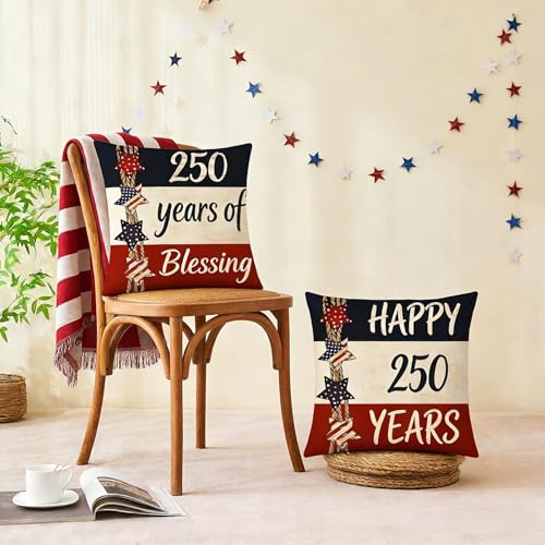 Patriotic 250th Anniversary Pillow Covers - Set of 4, 18x18
