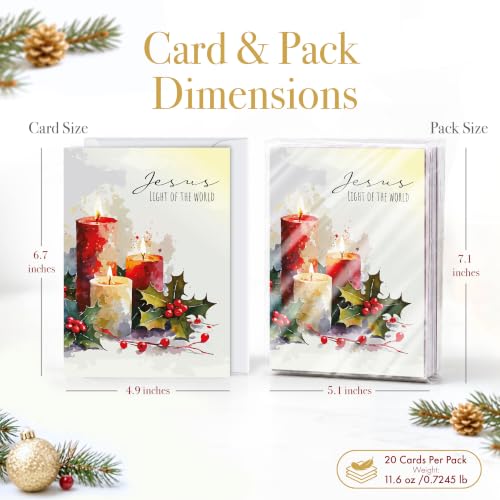 Religious Christmas Cards with Envelopes Pack of 20 Candlelight Holiday Greeting
