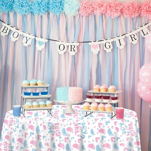 3 Pcs Gender Reveal Party Tablecloths - Round Pink & Blue 84x84