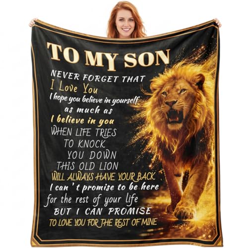 Adult Son Gift Blanket from Mom Dad 50x60 Black - Birthday, Graduation, Holiday