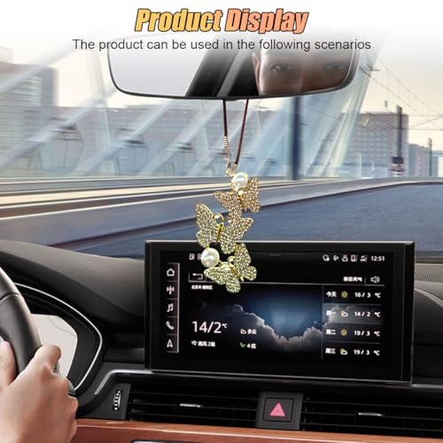 Bling Butterfly Car Rear View Mirror Charm - White Rhinestone Pendant