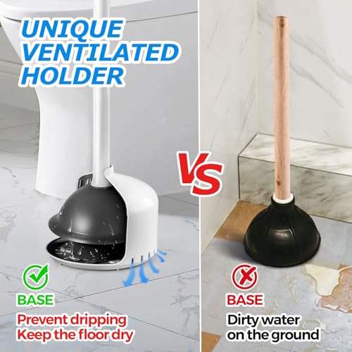 FORASTO Heavy Duty Toilet Plunger with Ventilated Holder - White, 1-Pack