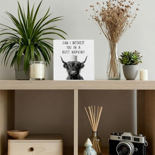 Highland Cow Napkin Wood Sign - Funny Bathroom Decor