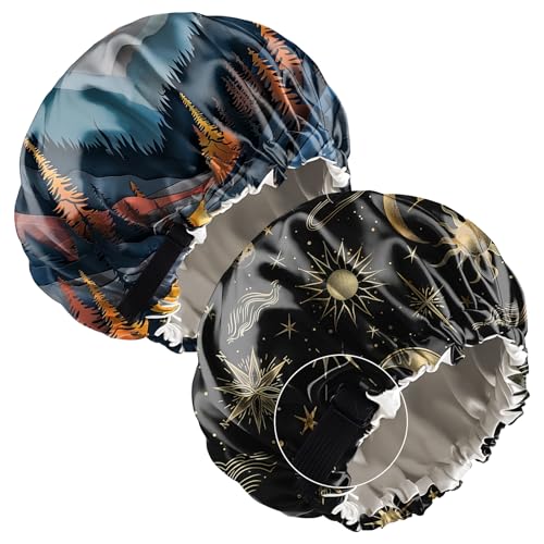 Deokke 2 PCS Satin Hair Bonnet for Sleeping Adjustable Double Layer Sleep Cap