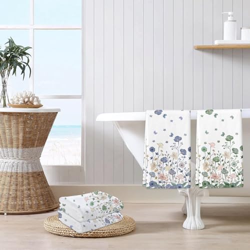 Floral Hand Towels Set of 2 - Soft Absorbent Summer Design 18"x26"