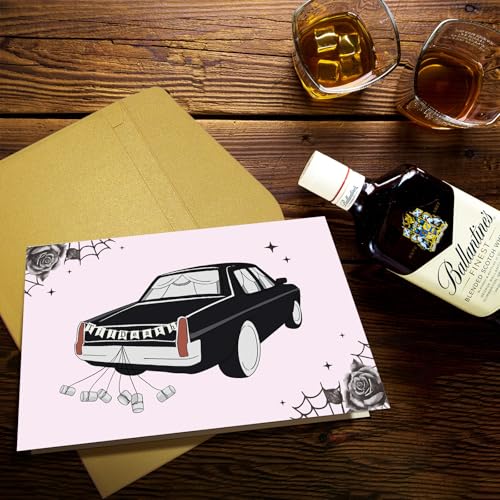 Gothic Halloween Anniversary Card Spooky Hearse Greeting Card