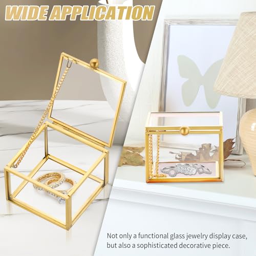 Gold Glass Jewelry Box - Square Decorative Storage for Rings & Keepsakes