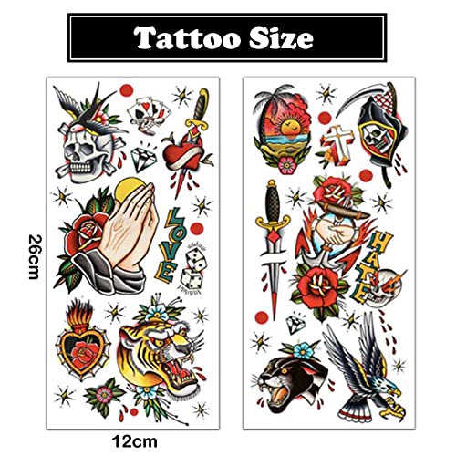 Sailor Jerry Classic Temporary Tattoo Sheets 120x260mm Skull Body Art