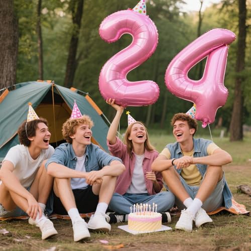 40 Inch Pink Number 24 Foil Balloon - Premium Quality Mylar