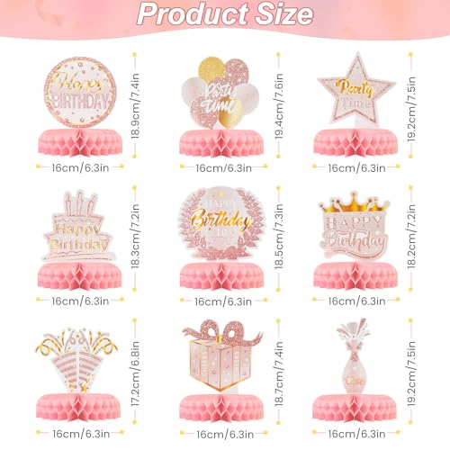 9PCS Pink Rose Gold Honeycomb Table Centerpieces for Birthday