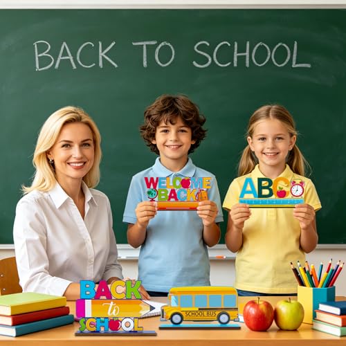 4PCS Back to School Wooden Table Decorations - Colorful Signs