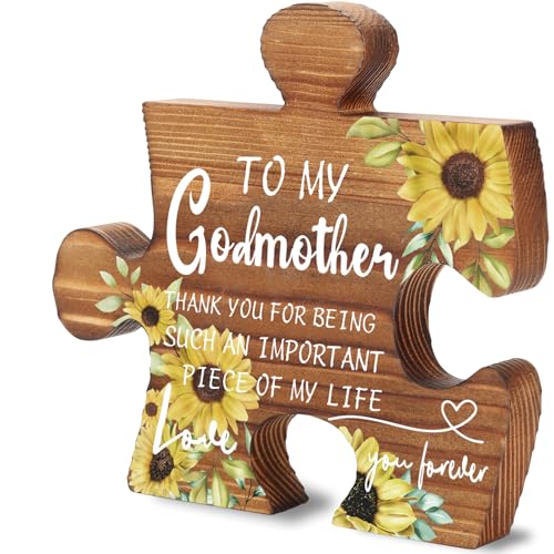 Godmother Thank You Wooden Puzzle Sign with Sunflower - Sentimental Gift from Godchild