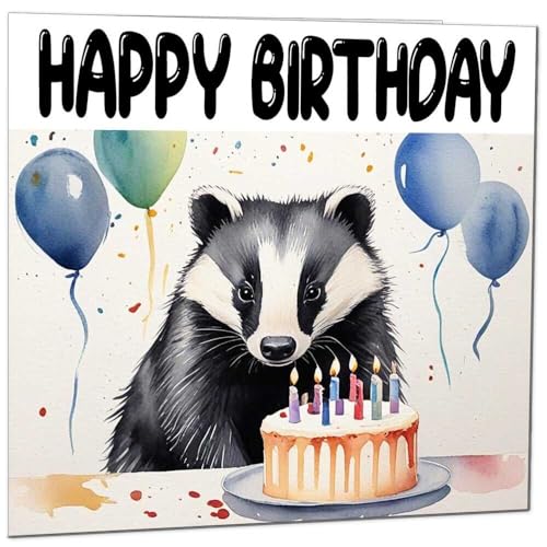 Premium Badger Birthday Card - Fun 145mm x 145mm Eco-Friendly