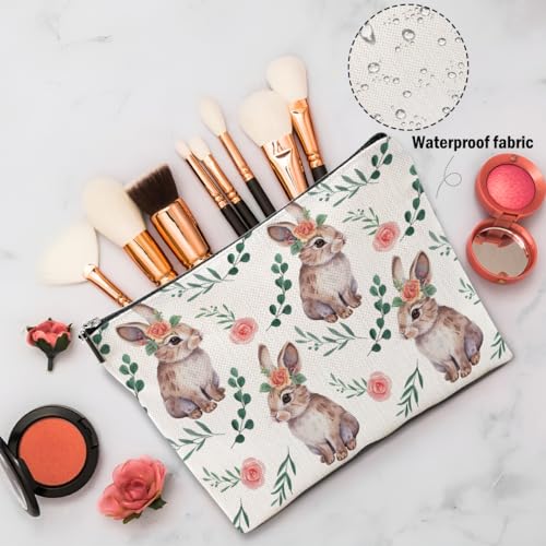 Floral Rabbit Makeup Bag Cute Bunny Travel Cosmetic Pouch