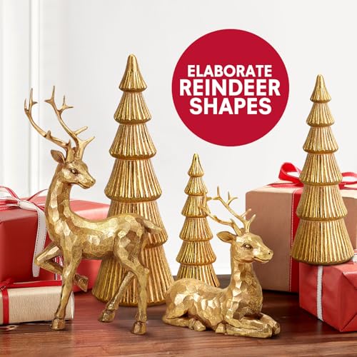 Reindeer Christmas Decoration and Mini Trees Set - Rose Gold Holiday Tabletop Decor
