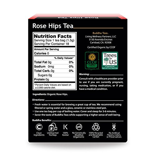 Buddha Teas Organic Rose Hips Herbal Tea - Caffeine Free, Loose Leaf, 100% Organic