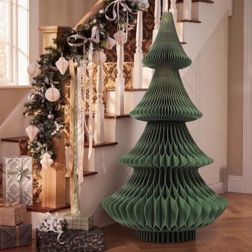 Olive Green 4 ft Honeycomb Paper Christmas Tree - Large Foldable Holiday Decor