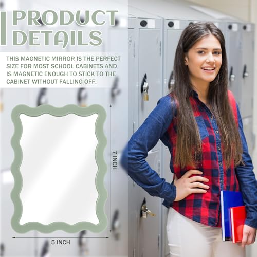 Sage Green Magnetic Locker Mirror 5x7 - Real Glass, Scalloped Edge