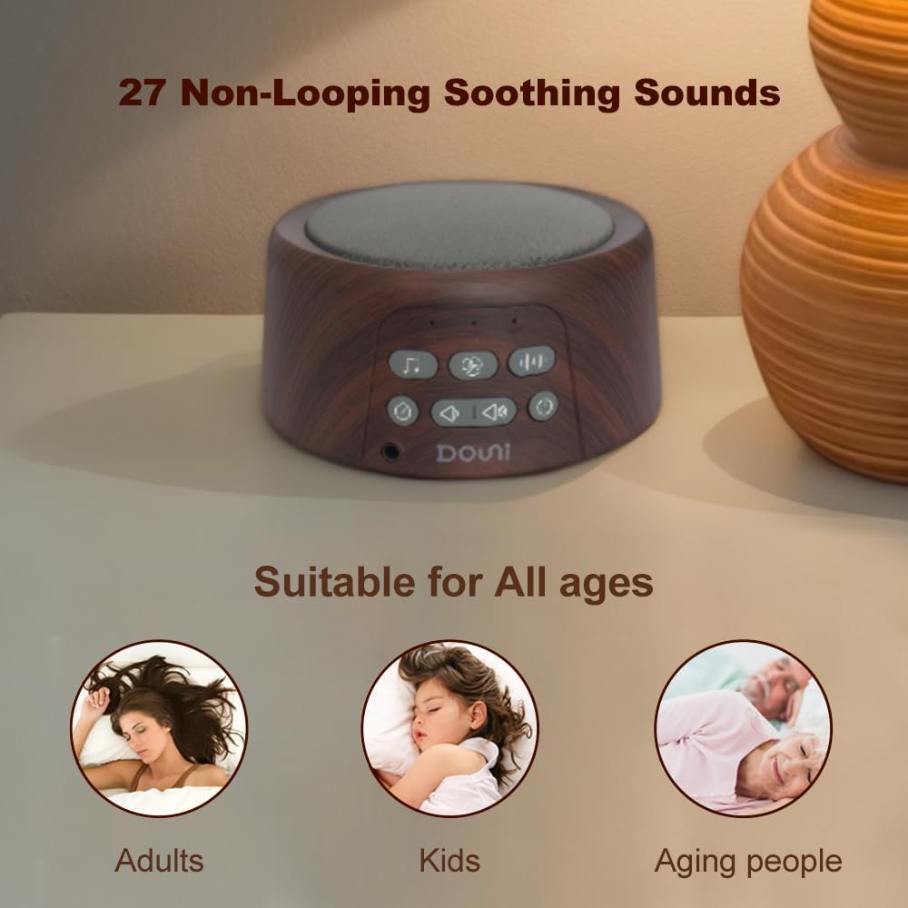 White Noise Machine | Soothing Sleep Sound Therapy with Timer & Memory Function - Brown Wood Grain
