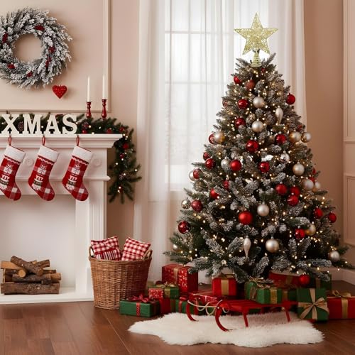 Gold Glitter Christmas Tree Topper Star - Holiday Decor for Indoor Outdoor Treetop