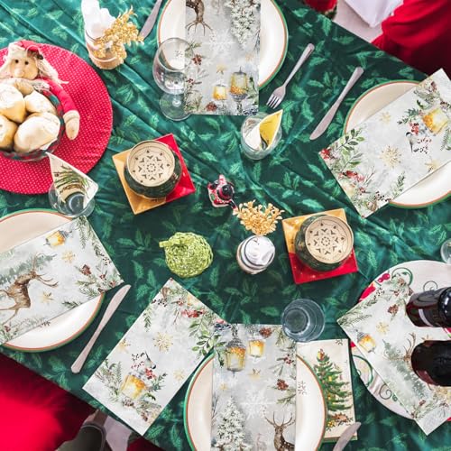 Christmas Deer Paper Napkins - 40 Pack Winter Holiday Disposable Towels