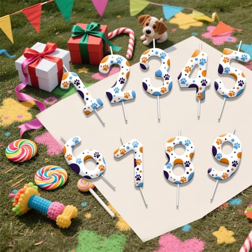 Blue Dog Paw Number Birthday Candle - Party Decoration