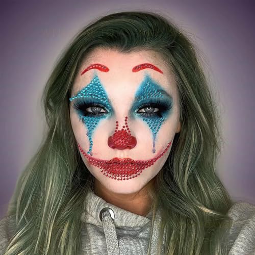 ASVNRES Clown Face Gems 3D Rhinestone Makeup Stickers for Halloween