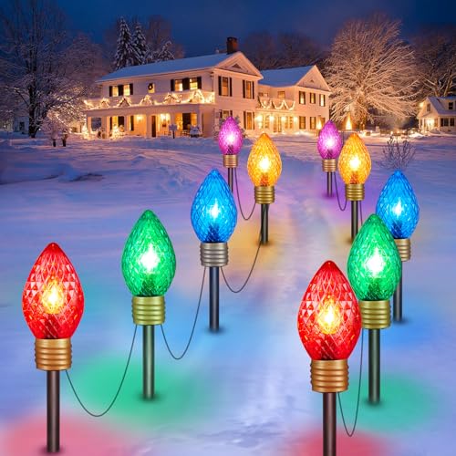 Outdoor Christmas Pathway Lights 2 Pack Jumbo C9 Strawberry Bulbs 10.5 Feet