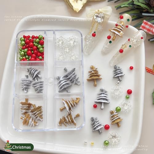 3D Christmas Nail Art Charms Set - Winter Snowflake & Tree Resin Gems
