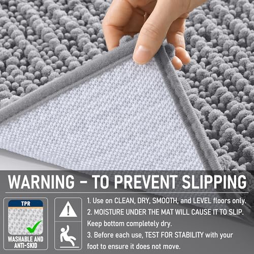 OLANLY 24" x 16" Grey Chenille Bath Rug - Soft, Absorbent Non-Slip Mat