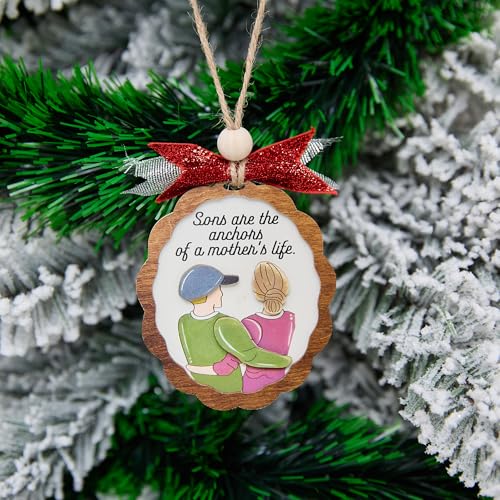 Mother and Son Christmas Ornament 4 Inch Wooden Keepsake Gift for Mom