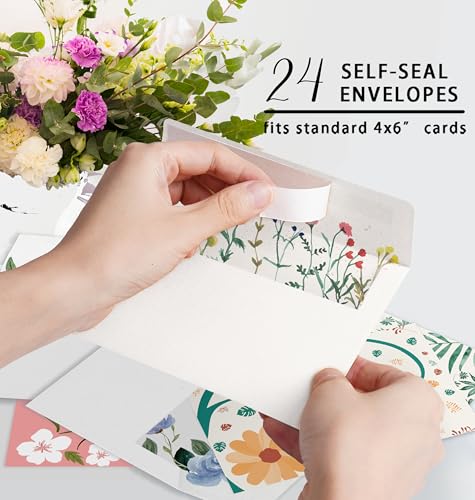 Bright Modern Floral Blank Greeting Cards with Envelopes - 24 Pack