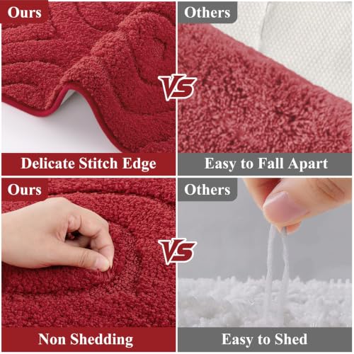 Christmas Bathroom Rugs Set 5 Piece with Non Slip Microfiber Mats - Red, 18x26, 20x32, 20x48, U-Shaped & Cover