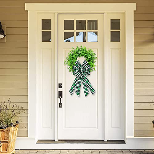 Hying Large St. Patrick's Day Buffalo Plaid Wreath Bow with Shamrock
