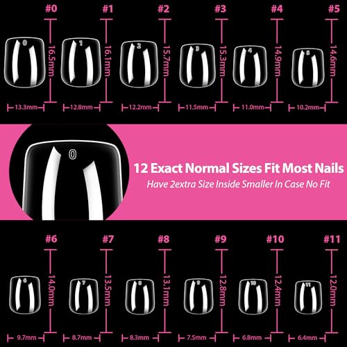 UNA GELLA Extra Short Square Gel Nail Tips - 216 Pcs Clear Full Cover