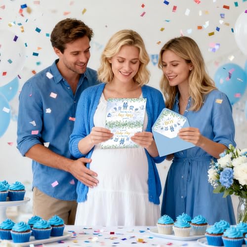 Blue Baby Shower Card for Boy with Envelope & Sticker - 5x7 Inch