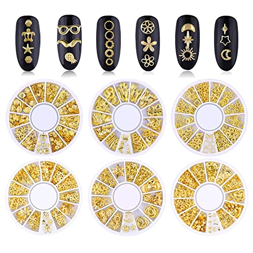 Jowxsx Gold Nail Charms Set - 3D Rhinestones, Studs & Pearls (1 Box)